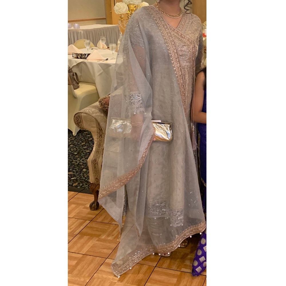 Silver Anrakha/Shalwar Kameez